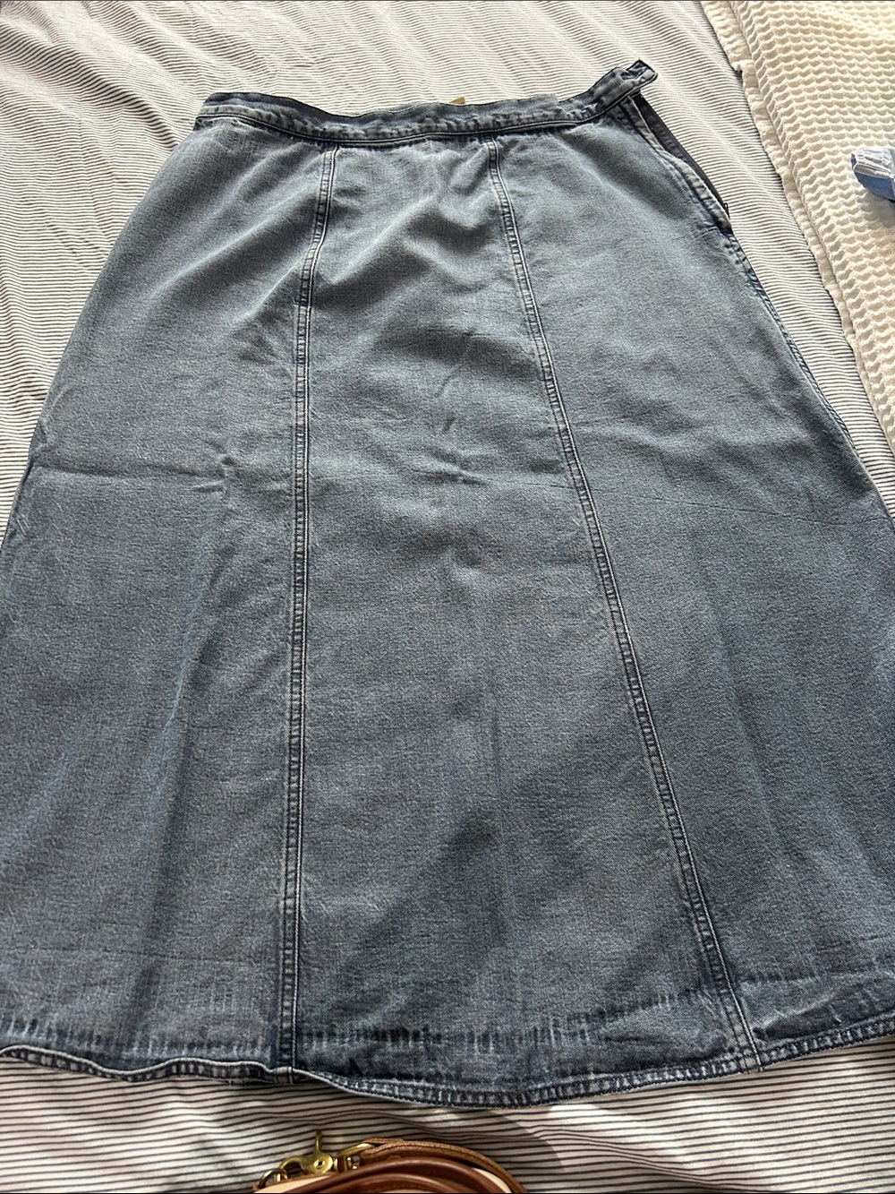 L.L. Bean A-Line Denim Skirt in Faded Blue